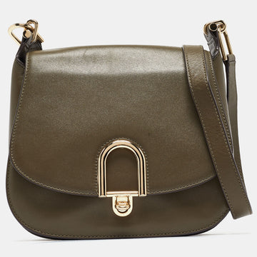 MICHAEL KORS Olive Green Leather Delfina Saddle Bag