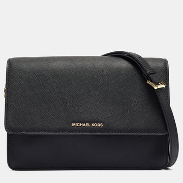 MICHAEL KORS Black Leather Jet Set Crossbody Bag