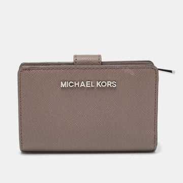 MICHAEL KORS Grey Saffiano Leather French Compact Wallet