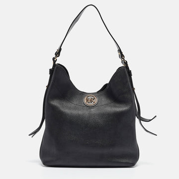MICHAEL KORS Black Pebbled Leather Large Bowery Shoulder Bag