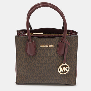 MICHAEL KORS Brown/Red Signature Coated Canvas and Leather Mercer Tote