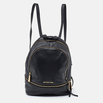 MICHAEL KORS Black Leather Small Rhea Backpack