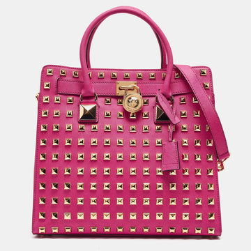 MICHAEL MICHAEL KORS Pink Leather Studded Large North South Hamilton Tote