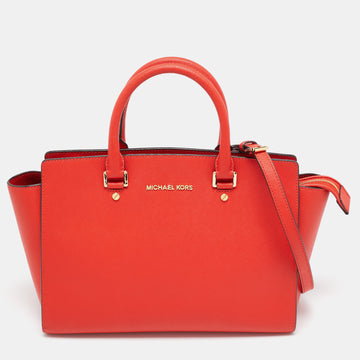 MICHAEL MICHAEL KORS Red Saffiano Leather Large Selma Tote