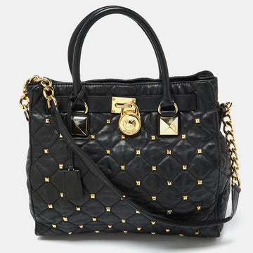 MICHAEL MICHAEL KORS Black Leather Large Studded Hamilton North South Tote