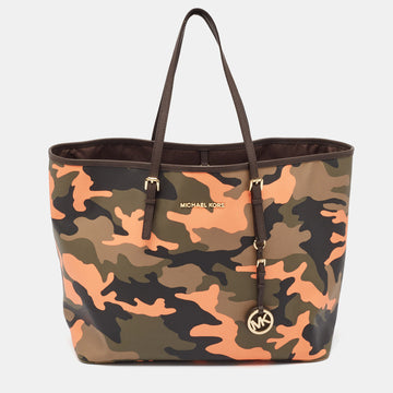 MICHAEL MICHAEL KORS Multicolor Camouflage Leather Large Jet Set Travel Tote