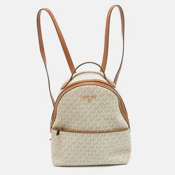 MICHAEL MICHAEL KORS Brown/White Signature Coated Canvas and Leather Valerie Backpack