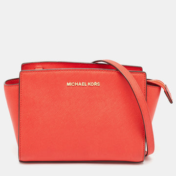 MICHAEL MICHAEL KORS Red Saffiano Leather Medium Selma Crossbody Bag