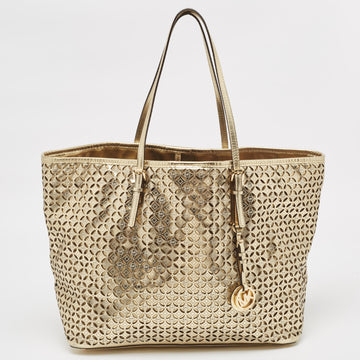 MICHAEL MICHAEL KORS Gold Laser Cut Leather Jet Set Travel Tote