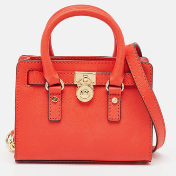 MICHAEL MICHAEL KORS Orange Saffiano Leather Mini Hamilton Crossbody Bag