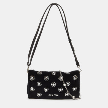 MIU MIU Black Velvet Embellished Starlight Shoulder Bag