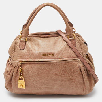 MIU MIU Dusty Pink Leather Lily Distressed Satchel