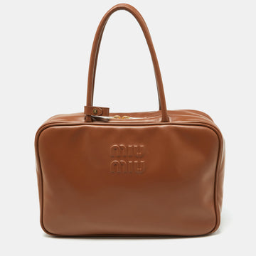 MIU MIU Brown Leather Zip Boston Bag