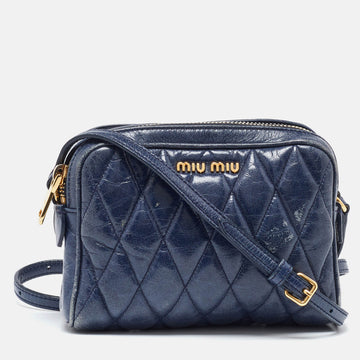 MIU MIU Blue Matelasse Leather Camera Crossbody Bag