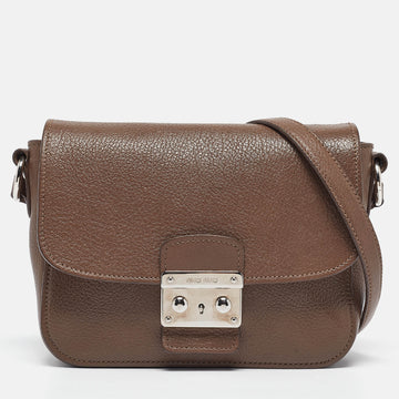 MIU MIU Beige Madras Leather Pushlock Flap Shoulder Bag