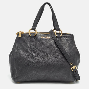 MIU MIU Black Soft Leather Double Zip Tote