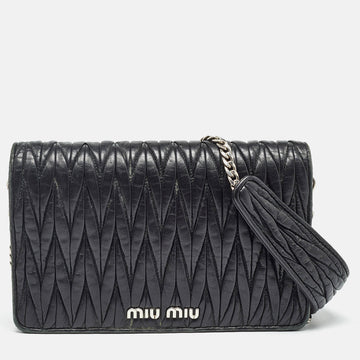 MIU MIU Black Matelasse Leather Chain Clutch Bag