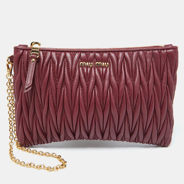 MIU MIU Burgundy Matelasse Leather Chain Clutch