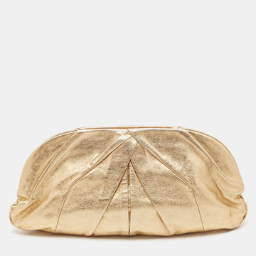 MIU MIU Gold Leather Pleated Oversized Clutch