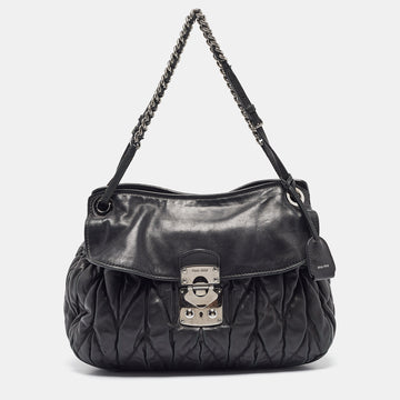 MIU MIU Black Matelasse Leather Sacca 2 Hobo