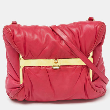 MIU MIU Pink Leather Frame Strap Clutch