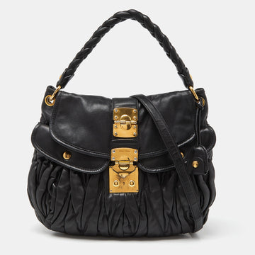 MIU MIU Black Matelasse Leather Coffer Hobo