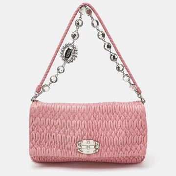 MIU MIU Pink Matelasse Leather Crystal Shoulder Bag