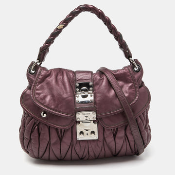 MIU MIU Purple Matelasse Leather Coffer Hobo