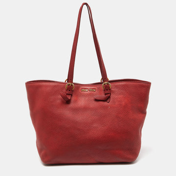 MIU MIU Red Leather Shopper Tote