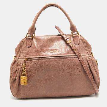 MIU MIU Old Rose Distressed Leather Charm Satchel