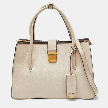 MIU MIU Beige Leather Push Lock Tote