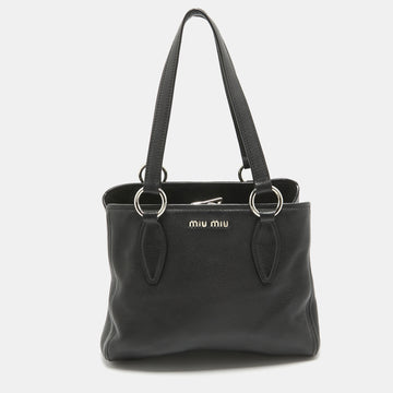 MIU MIU Black Vitello Phenix Leather Zip Tote