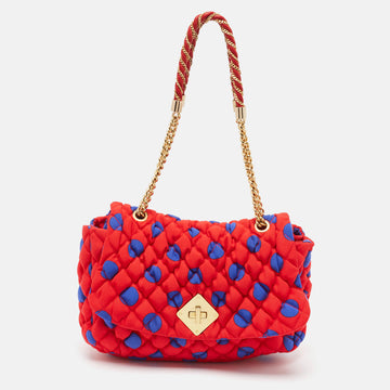 MOSCHINO Red/Blue Quilted Nylon Polka Flap Shoulder Bag