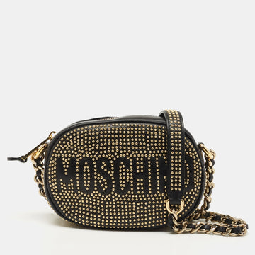 MOSCHINO Black Studded Leather Crossbody Bag