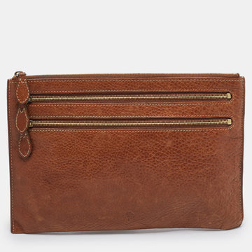 MULBERRY Brown Leather Multi Zip Slim Pouch