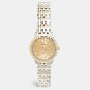 OMEGA Champagne Diamond 18K Yellow Gold Stainless Steel De Ville Prestige 424.20.27.60.58.002 Women's Wristwatch 27.40 mm