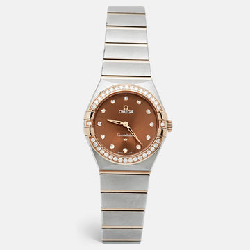 OMEGA Brown 18K Sedna Gold Stainless Steel Diamond Constellation 131.20.28.60.63.001 Women's Wristwatch 28 mm