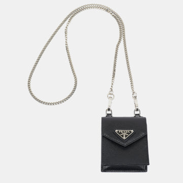 PRADA Black Saffiano Leather Earphone Chain Case