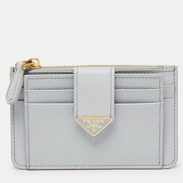 PRADA Grey Saffiano Leather Zip Card Holder