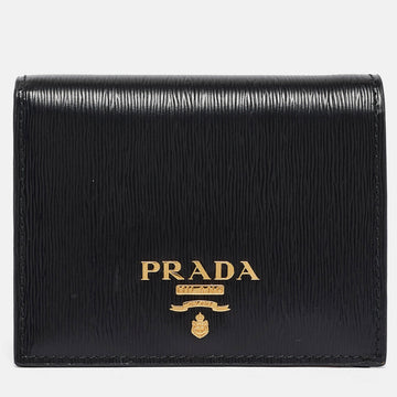 PRADA Black/Red Vitello Move Leather Logo Bifold Compact Wallet