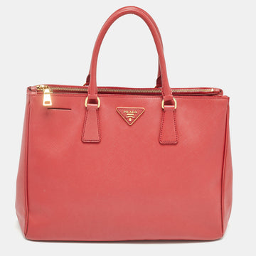 PRADA Red Saffiano Lux Leather Large Double Zip Tote