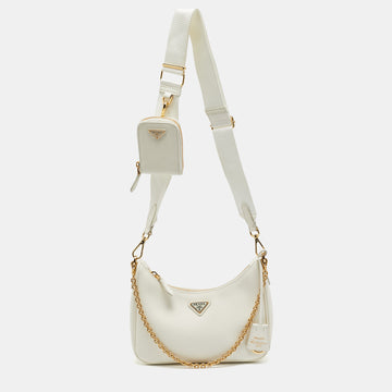 PRADA Cream Saffiano Leather Re-Edition 2005 Baguette Bag