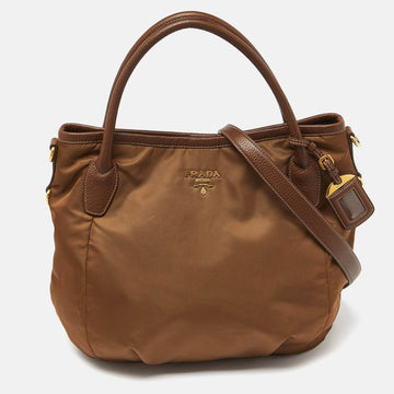 PRADA Brown Tessuto Nylon and Leather Tote