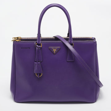 PRADA Purple Saffiano Lux Leather Large Double Zip Tote