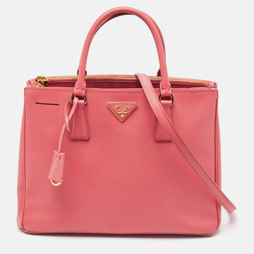 PRADA Dark Pink Saffiano Leather Medium Double Zip Tote