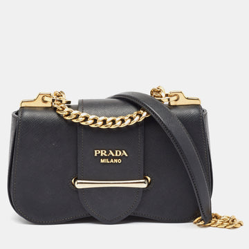 PRADA Black Saffiano Lux Leather Sidonie Shoulder Bag