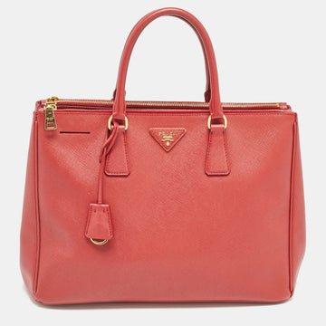 PRADA Red Saffiano Lux Leather Large Double Zip Tote