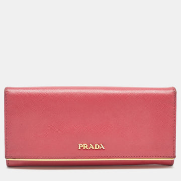 PRADA Pink Saffiano Leather Metal Flap Continental Wallet