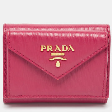 PRADA Pink Vitello Move Leather Envelope Trifold Compact Wallet