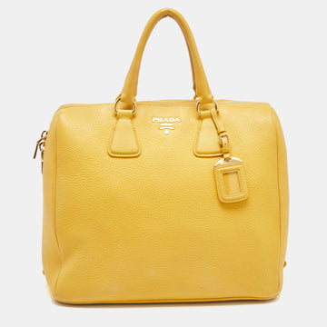 PRADA Mustard Vitello Daino Leather Boston Duffel Bag